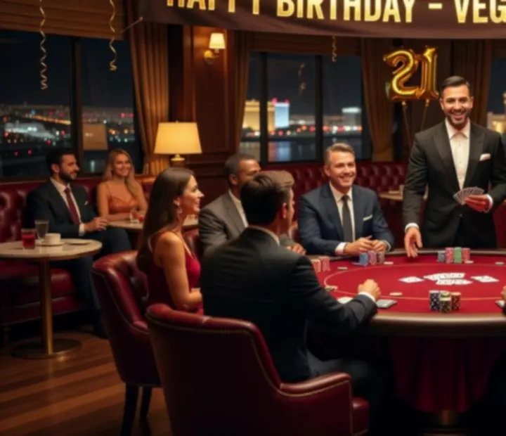 Urodzinowy wieczór w klimacie Las Vegas z eleganckim stołem pokerowym w restauracji