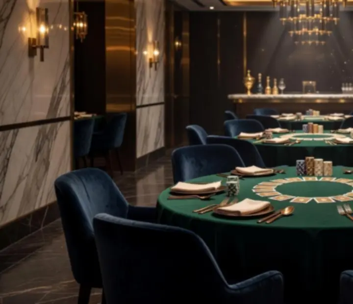Stylowa restauracja przygotowana do eleganckiego eventu pokerowego