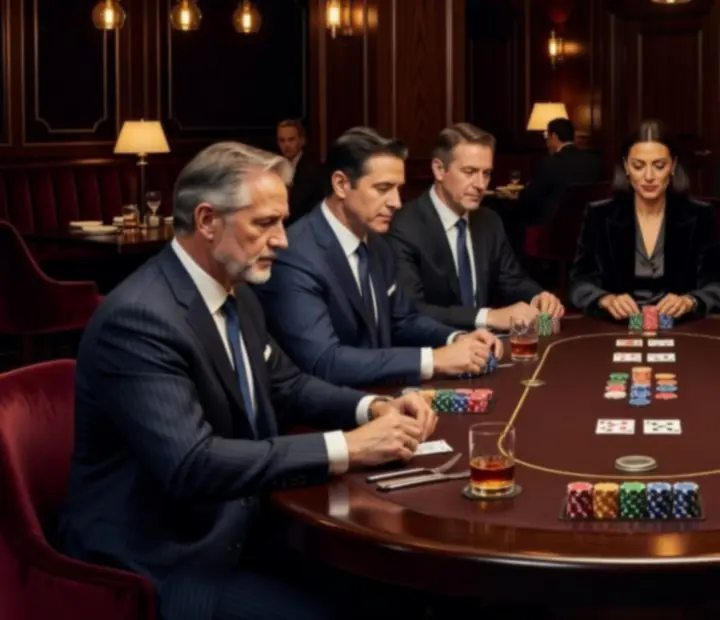 Elegancki firmowy wieczór pokerowy w restauracji ze stylowym stołem i nastrojowym światłem