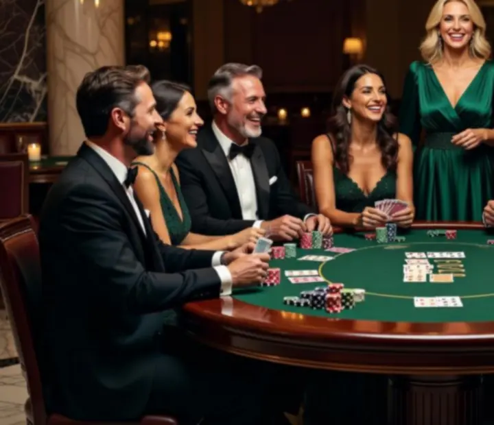 Goście podczas eleganckiego pokerowego wieczoru w restauracji