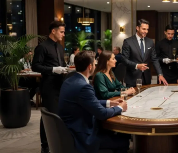 Ekskluzywna scenografia pokerowego eventu Premium w elegannej restauracji