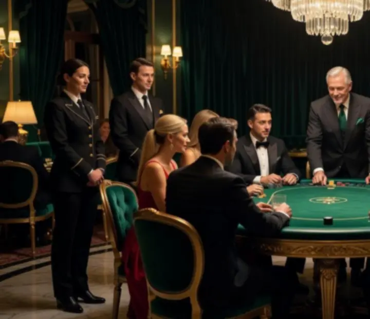 Ekskluzywny pokerowy event VIP z designerskimi stołami i eleganckimi gośćmi