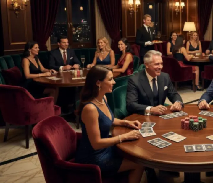 Ciemne, eleganckie wnętrze restauracji z przygotowanymi stołami pokerowymi podczas eventu TopPrzeglad