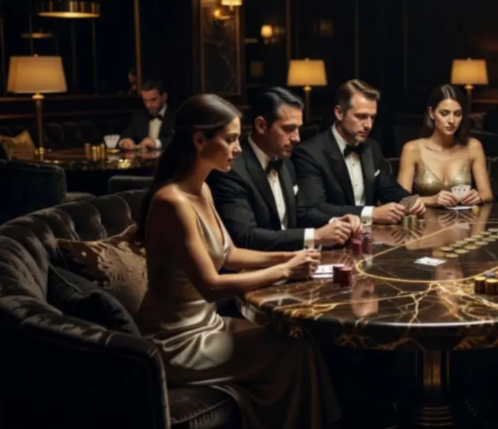 VIP wieczór pokerowy z luksusowymi meblami i nastrojowym światłem