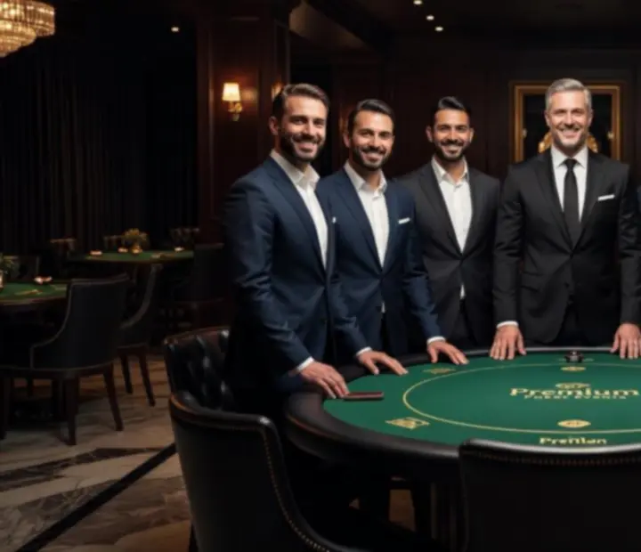 Zespół TopPrzeglad przy eleganckim pokerowym stole w restauracji
